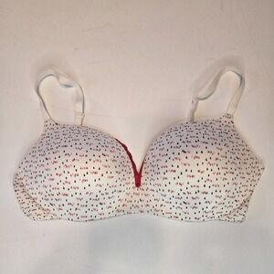 Victoria's Secret White With Red Lace and‎ Dots Plunge Bra Size 34D